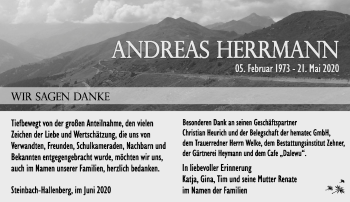 Traueranzeige von Andreas Herrmann von Südthüringer Presse