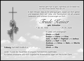 Traueranzeige von Trude Kaiser von Neue Presse Coburg