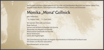 Traueranzeige von Monika Gollnick von Neue Presse Coburg