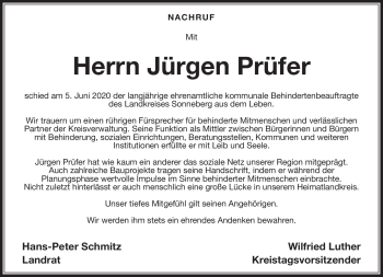 Traueranzeige von Jürgen Prüfer von Südthüringer Presse