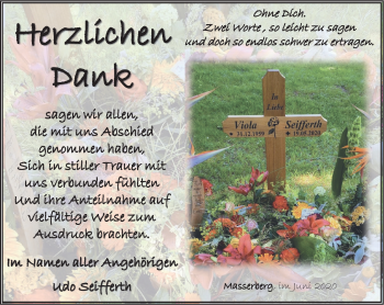 Traueranzeige von Viola Seifert von Südthüringer Presse