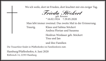 Traueranzeige von Frieda Stöckert von Frankenpost