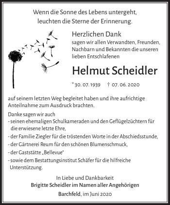 Traueranzeige von Helmut Scheidler von Südthüringer Presse