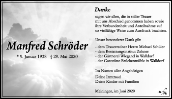 Traueranzeige von Manfred Schröder von Südthüringer Presse