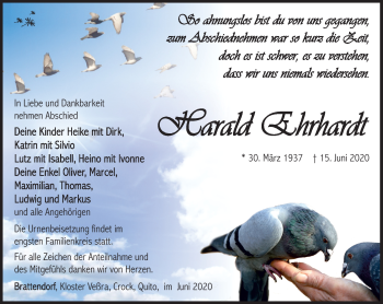 Traueranzeige von Harald Ehrhardt von Südthüringer Presse