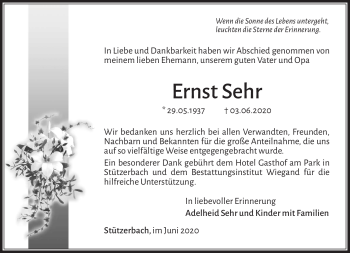 Traueranzeige von Ernst Sehr von Südthüringer Presse