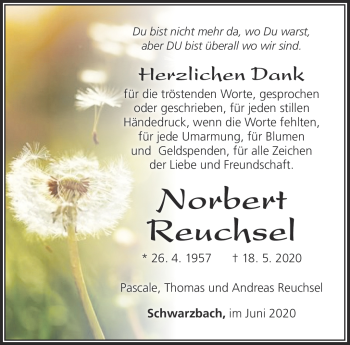 Traueranzeige von Norbert Reuchsel von Südthüringer Presse