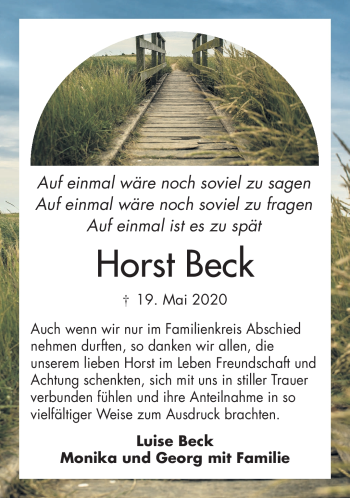 Traueranzeige von Horst Beck von Frankenpost