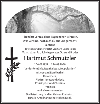 Traueranzeige von Hartmut Schmutzler von Frankenpost