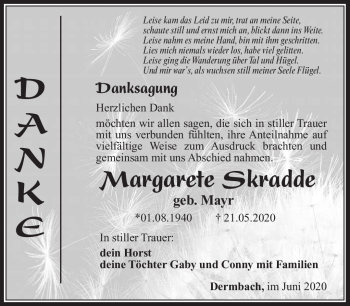 Traueranzeige von Margarete Skradde von Südthüringer Presse