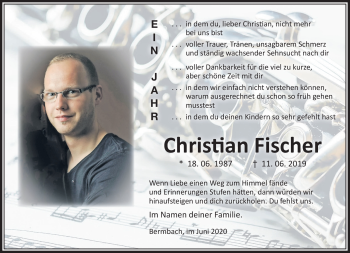 Traueranzeige von Christian Fischer von Südthüringer Presse