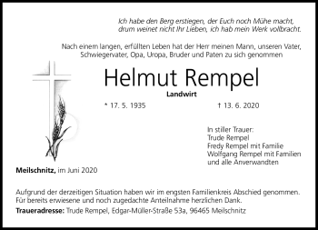 Traueranzeige von Helmut Rempel von Neue Presse Coburg