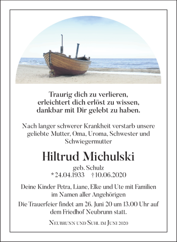 Traueranzeige von Hiltrud Michulski von Südthüringer Presse