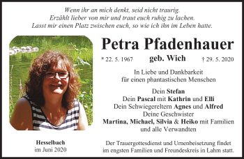 Traueranzeige von Petra Pfandenhauer von Neue Presse Coburg