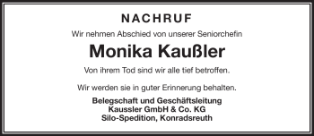 Traueranzeige von Monika Kaußler von Frankenpost