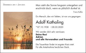 Traueranzeige von Adolf Katholing von Frankenpost