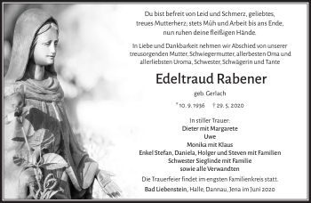 Traueranzeige von Edetraud Rabener von Südthüringer Presse