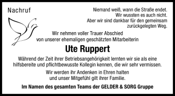 Traueranzeige von Ute Ruppert von Neue Presse Coburg