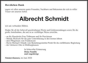 Traueranzeige von Albrecht Schmidt von Südthüringer Presse