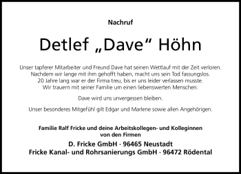Traueranzeige von Detlef 