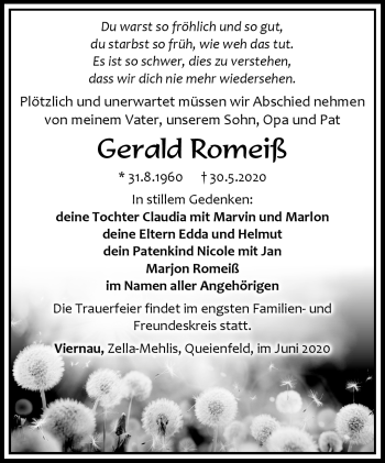 Traueranzeige von Gerald Romeiß von Südthüringer Presse
