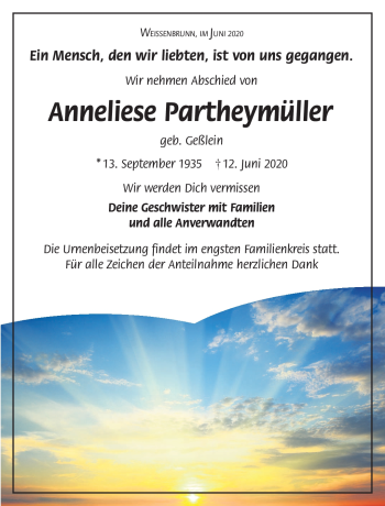 Traueranzeige von Anneliese Partheymüller von Neue Presse Coburg