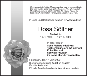 Traueranzeige von Rosa Söllner von Neue Presse Coburg