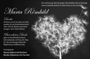 Traueranzeige von Maria Römhild von Südthüringer Presse