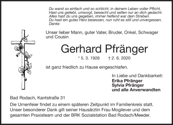 Traueranzeige von Gerhard Pfränger von Neue Presse Coburg