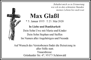 Traueranzeige von Max Glaßl von Frankenpost