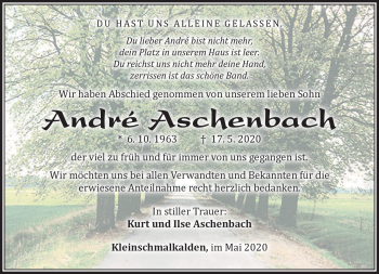 Traueranzeige von André Aschenbach von Südthüringer Presse