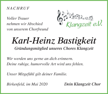 Traueranzeige von Karl-Heinz Bastigkeit von Südthüringer Presse