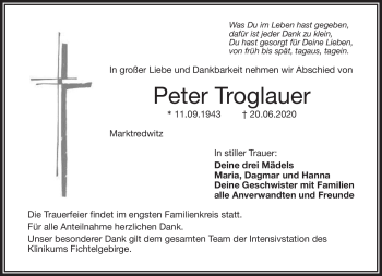 Traueranzeige von Peter Troglauer von Frankenpost