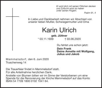 Traueranzeige von Karin Ulrich von Neue Presse Coburg