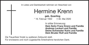Traueranzeige von Hermine Krenn von Neue Presse Coburg
