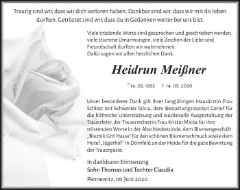 Traueranzeige von Heidrun Meißner von Südthüringer Presse