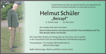 Traueranzeige von Helmut Schüler von Südthüringer Presse