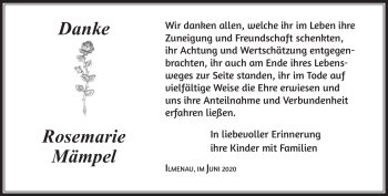 Traueranzeige von Rosemarie Mämpel von Südthüringer Presse