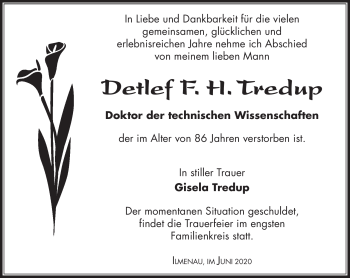 Traueranzeige von Detlef F. H. Tredup von Südthüringer Presse