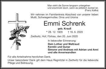 Traueranzeige von Emmi Schrenk von Frankenpost