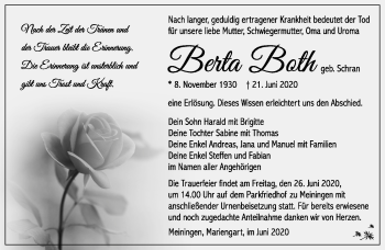 Traueranzeige von Berta Both von Südthüringer Presse