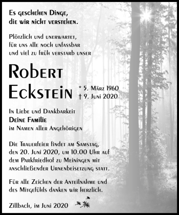 Traueranzeige von Robert Eckstein von Südthüringer Presse