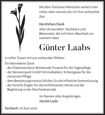 Traueranzeige von Günter Laabs von Südthüringer Presse