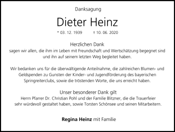 Traueranzeige von Dieter Heinz von Neue Presse Coburg