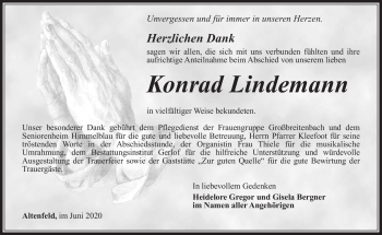 Traueranzeige von Konrad Lindemann von Südthüringer Presse