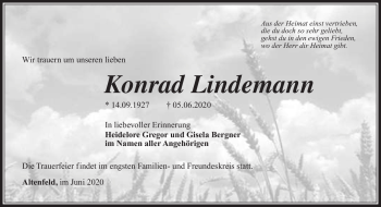 Traueranzeige von Konrad Lindemann von Südthüringer Presse
