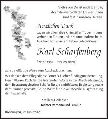 Traueranzeige von Karl Scharfenberg von Südthüringer Presse