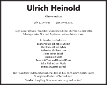 Traueranzeige von Ulrich Heinold von Südthüringer Presse