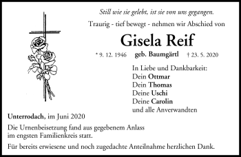 Traueranzeige von Gisela Reif von Neue Presse Coburg