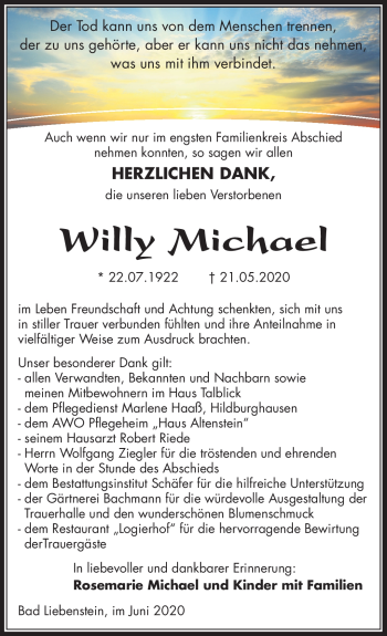 Traueranzeige von Willy Michael von Südthüringer Presse